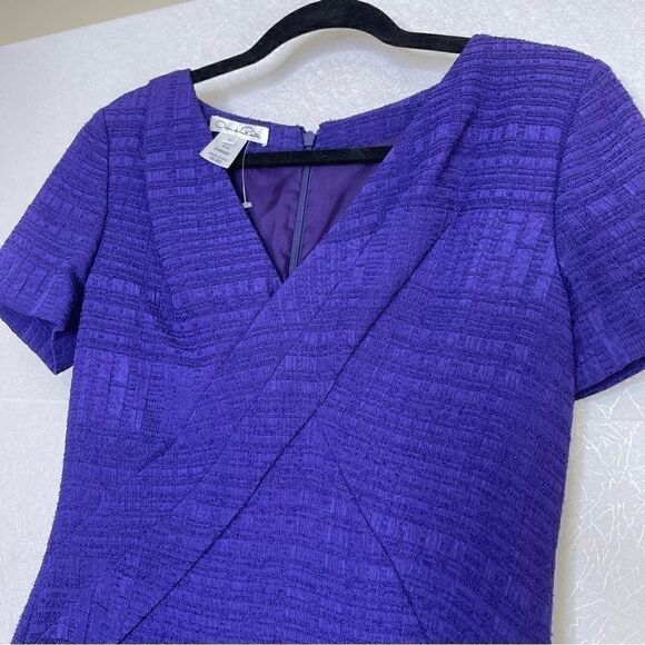 𝅺oscar De La Renta Textured Tweed Sheath Dress Purple 4 - Picture 3 of 5